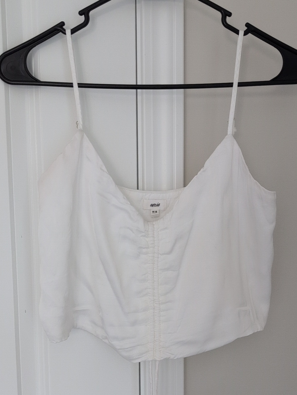 aerie White Ruched Front Adjustable Cami